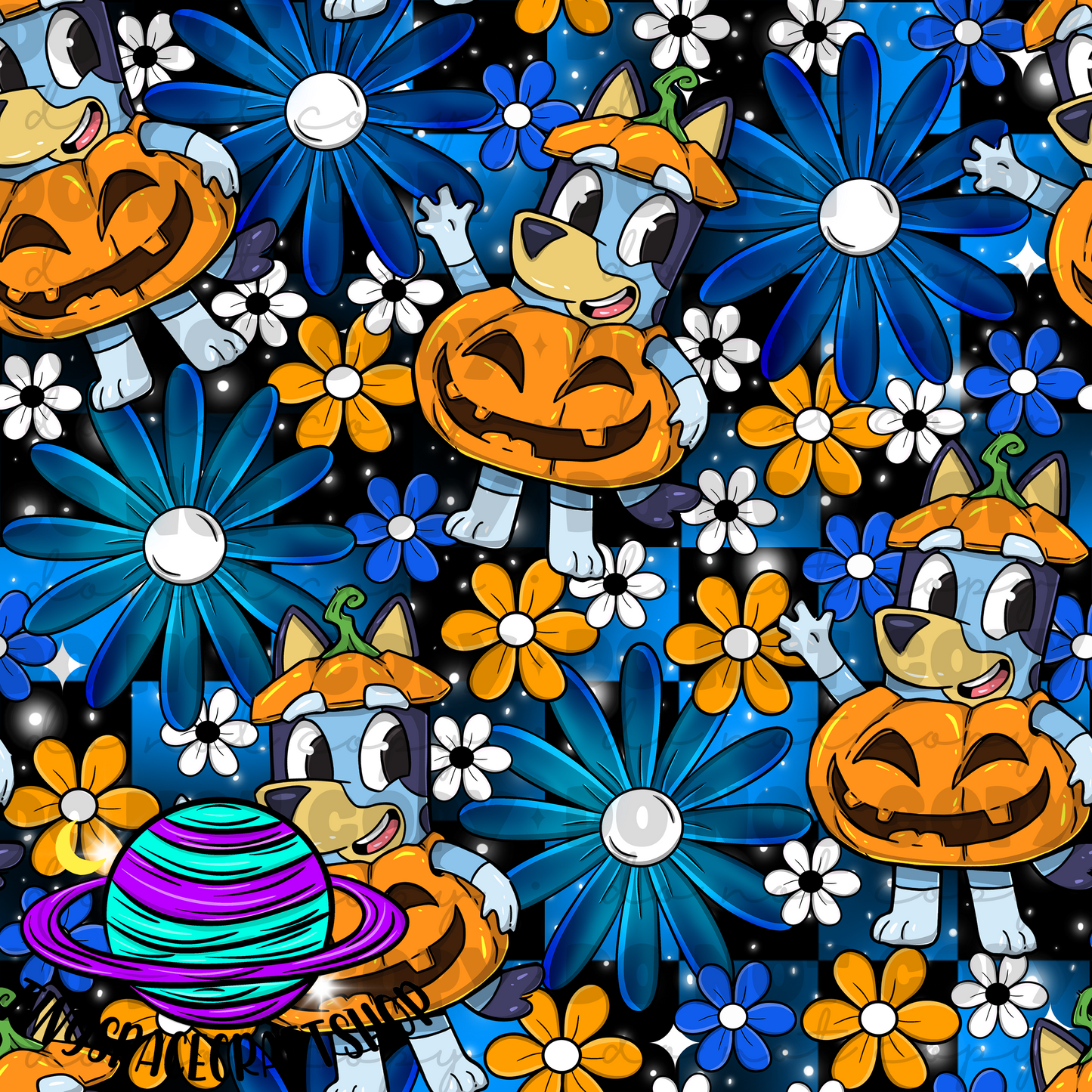 Floral blue pumpkin