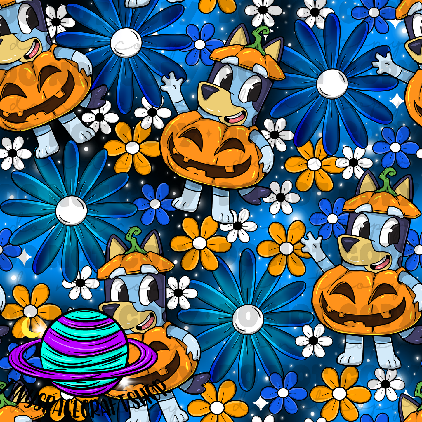 Floral blue pumpkin