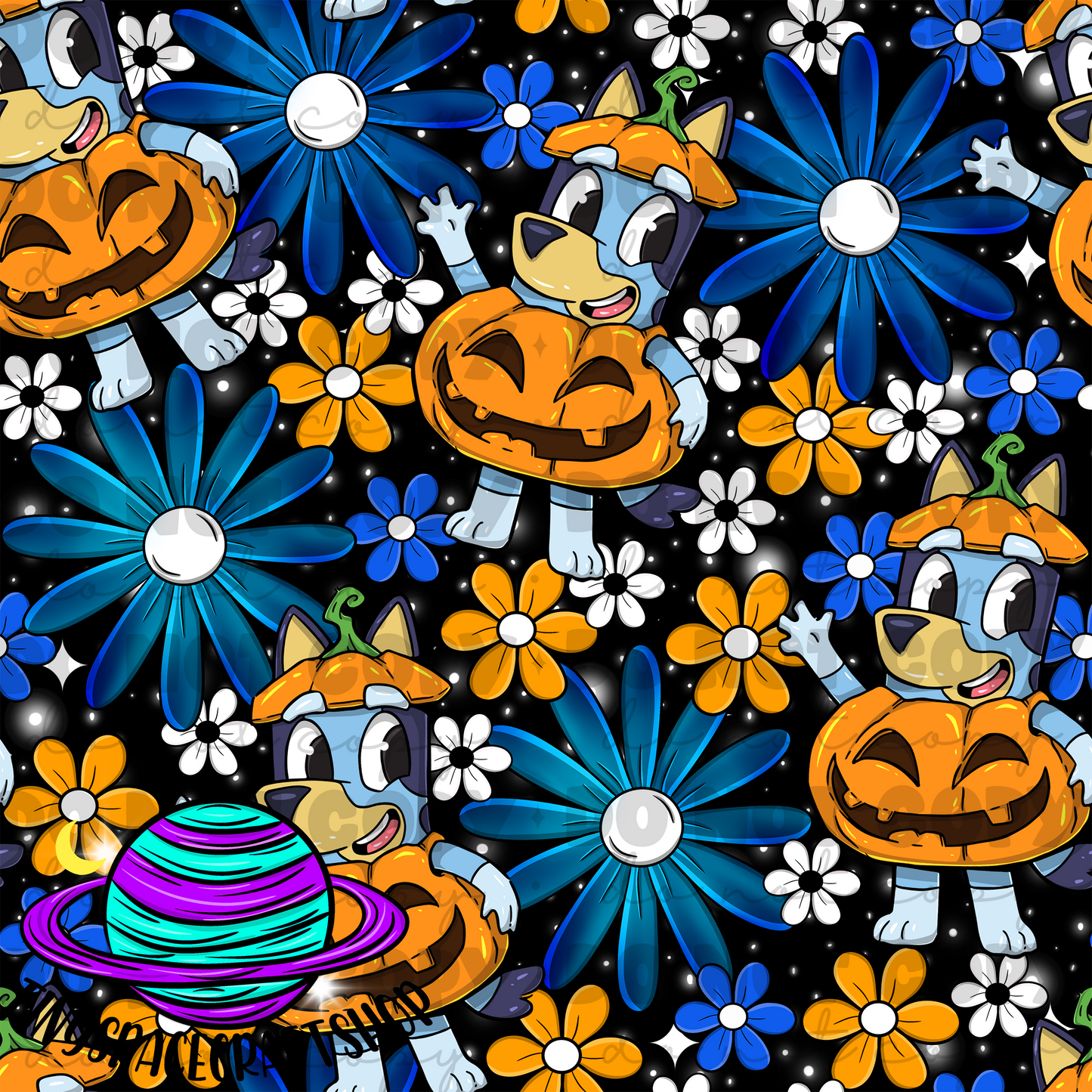 Floral blue pumpkin